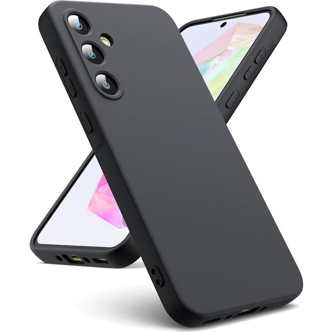 Husa pentru  Samsung Galaxy A35 Liquid Silicone, subțire, captusita cu microfibra, anti amprentă, protectie cameră foto, negru