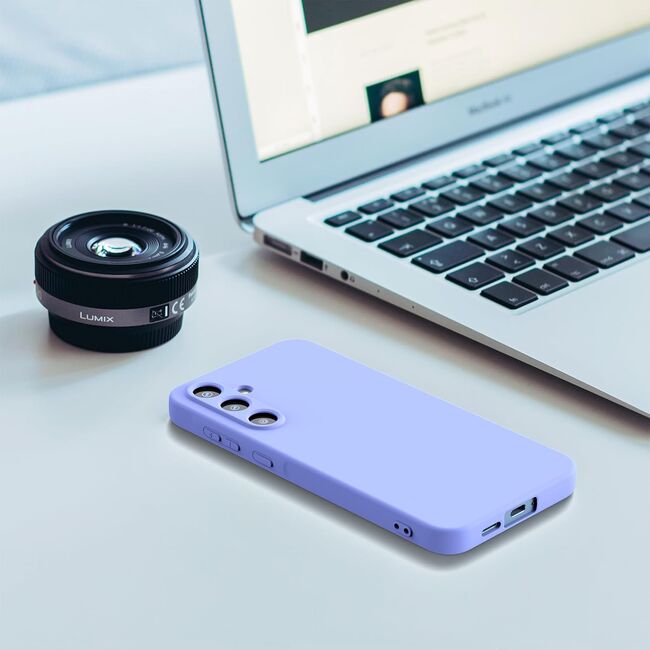 Husa pentru  Samsung Galaxy A35 Liquid Silicone, subțire, captusita cu microfibra, anti amprentă, protectie cameră foto, mov deschis