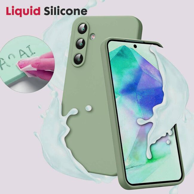 Husa pentru  Samsung Galaxy A35 Liquid Silicone, subțire, captusita cu microfibra, anti amprentă, protectie cameră foto, verde
