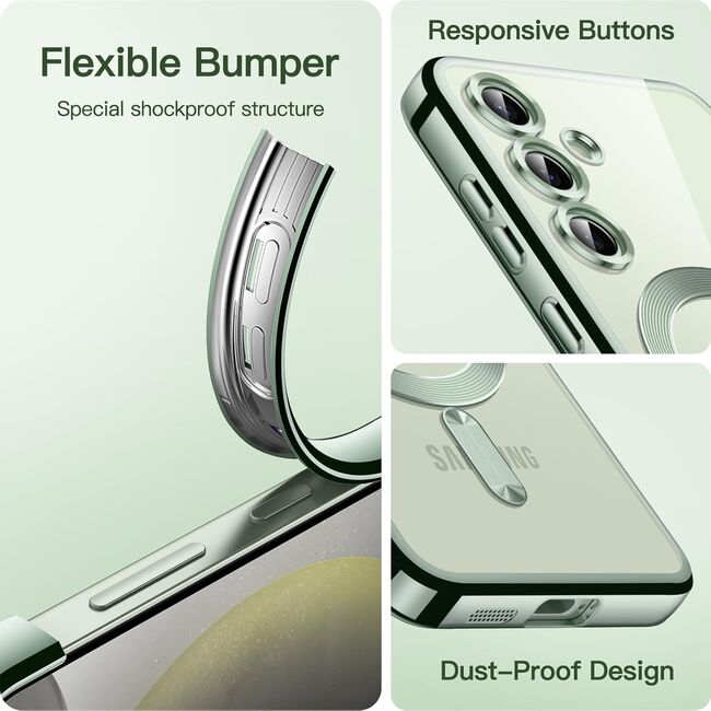 Husa pentru  Samsung Galaxy A35 cu MagSafe si protectie pentru lentile anti-shock 1.5 mm - verde deschis