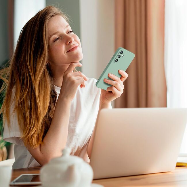 Husa pentru  Samsung Galaxy A35 Liquid Silicone, subțire, captusita cu microfibra, anti amprentă, protectie cameră foto, verde deschis