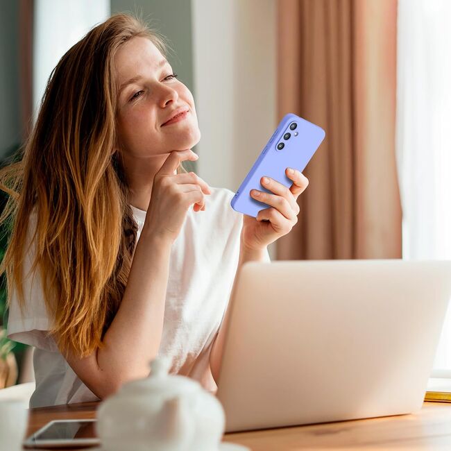 Husa pentru  Samsung Galaxy A35 Liquid Silicone, subțire, captusita cu microfibra, anti amprentă, protectie cameră foto, mov deschis