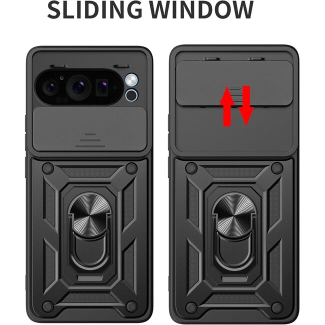 Husa pentru  Google Pixel 9 / 9 Pro Ring Armor Kickstand Tough Rugged Cover cu protectie camera, rose gold