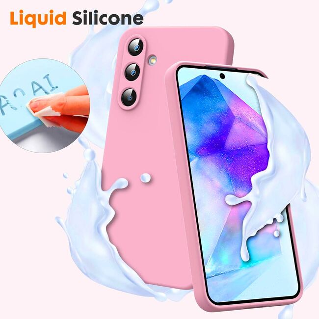 Husa pentru  Samsung Galaxy A35 Liquid Silicone, subțire, captusita cu microfibra, anti amprentă, protectie cameră foto, roz