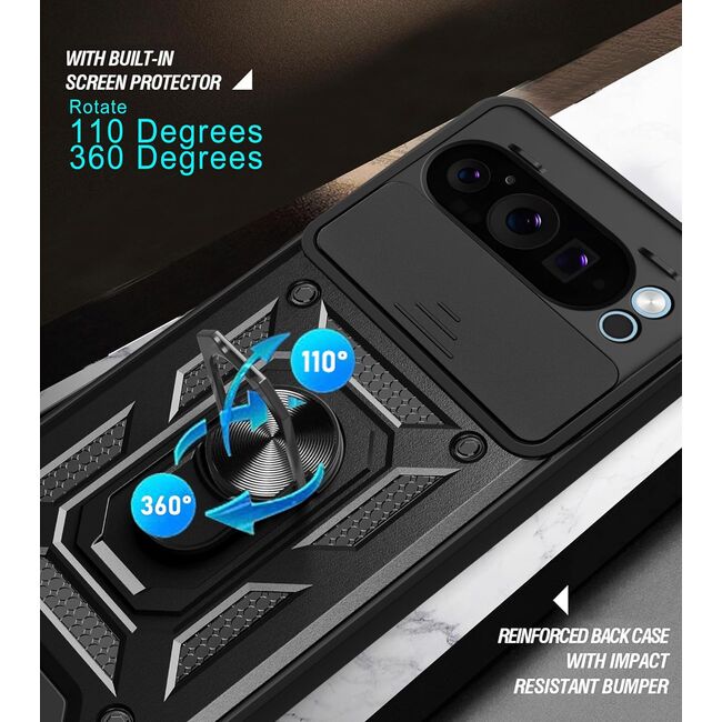Husa pentru  Google Pixel 9 / 9 Pro Ring Armor Kickstand Tough Rugged Cover cu protectie camera, rose gold