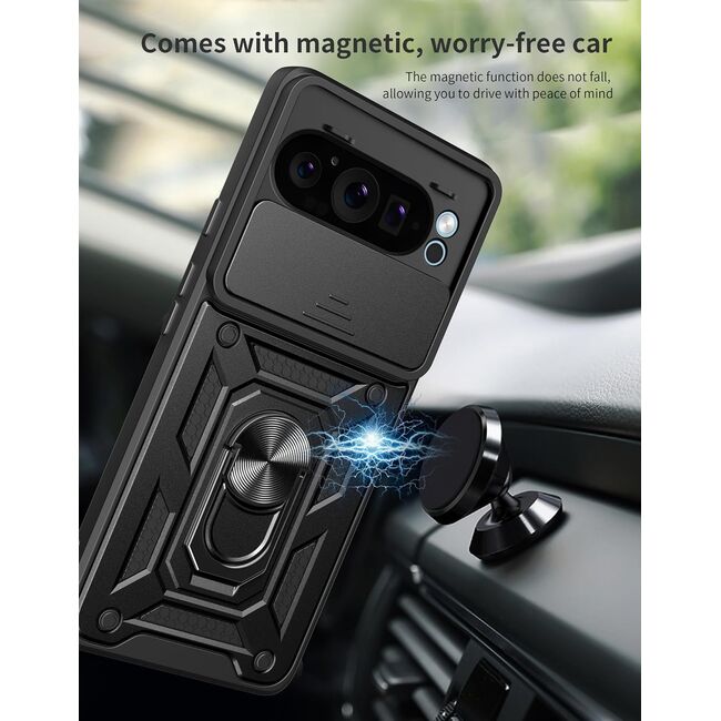 Husa pentru  Google Pixel 9 / 9 Pro Ring Armor Kickstand Tough Rugged Cover cu protectie camera, rose gold