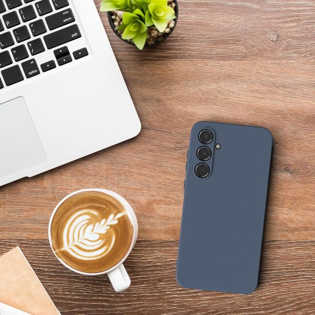 Husa pentru  Samsung Galaxy A35 Liquid Silicone, subțire, captusita cu microfibra, anti amprentă, protectie cameră foto, albastru