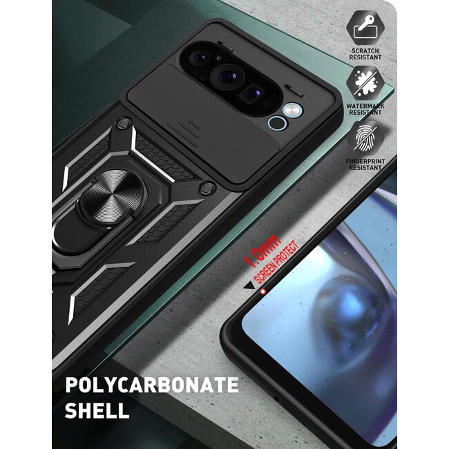 Husa pentru  Google Pixel 9 / 9 Pro Ring Armor Kickstand Tough Rugged Cover cu protectie camera, rose gold
