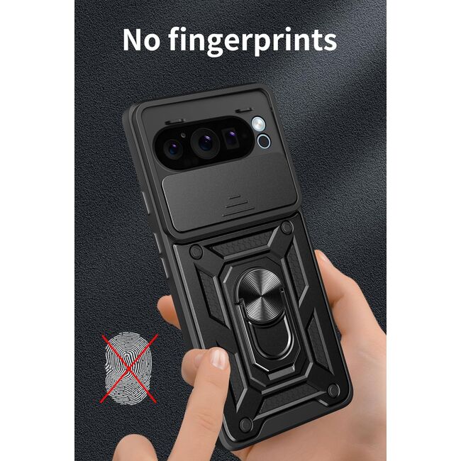 Husa pentru  Google Pixel 9 / 9 Pro Ring Armor Kickstand Tough Rugged Cover cu protectie camera, rose gold