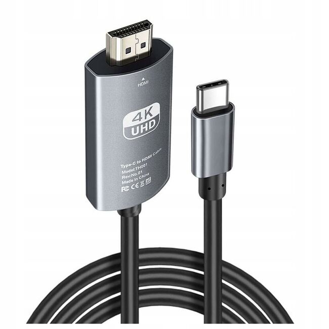 Cablu video de la USB-C la HDMI, 4K @ 60Hz, compatibil MacBook, 1.8 m, negru