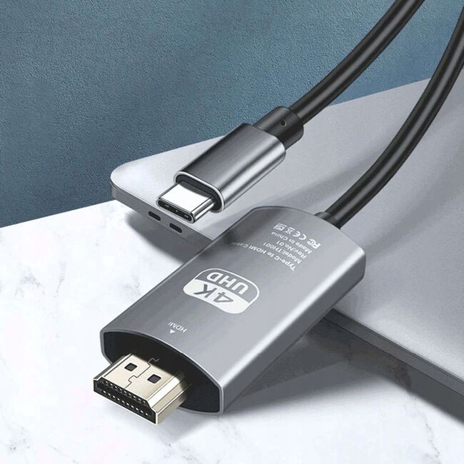Cablu video de la USB-C la HDMI, 4K @ 60Hz, compatibil MacBook, 1.8 m, negru