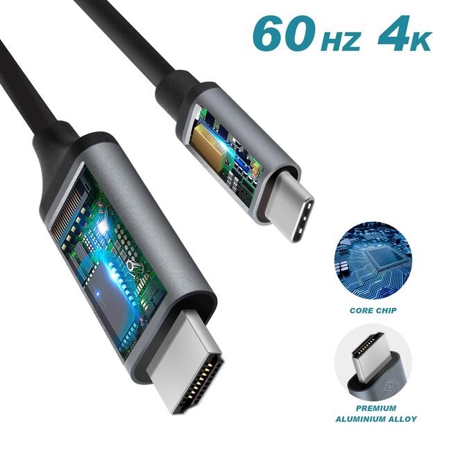 Cablu video de la USB-C la HDMI, 4K @ 60Hz, compatibil MacBook, 1.8 m, negru