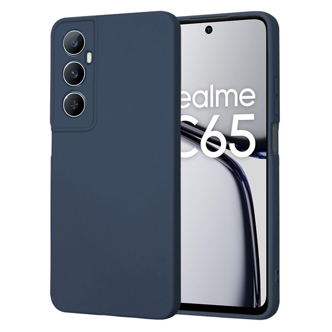 Husa pentru  Realme C65 Liquid Silicone, subțire, captusita cu microfibra, anti amprentă, protectie cameră foto, albastru