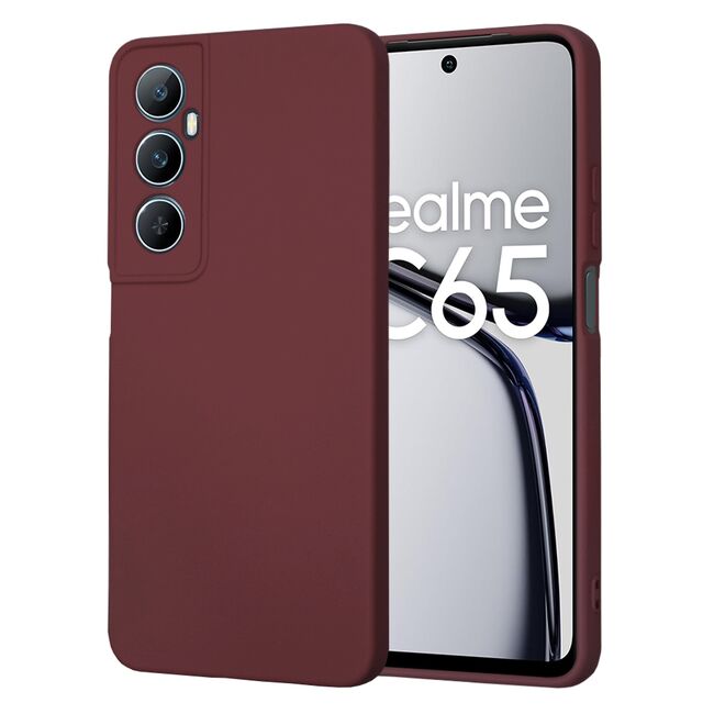 Husa pentru  Realme C65 Liquid Silicone, subțire, captusita cu microfibra, anti amprentă, protectie cameră foto, bordeaux