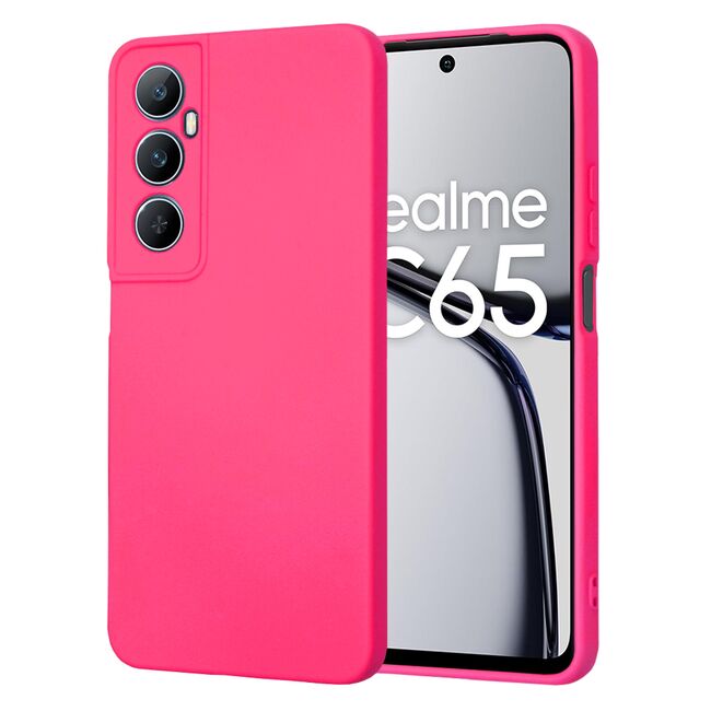 Husa pentru  Realme C65 Liquid Silicone, subțire, captusita cu microfibra, anti amprentă, protectie cameră foto, fucsia