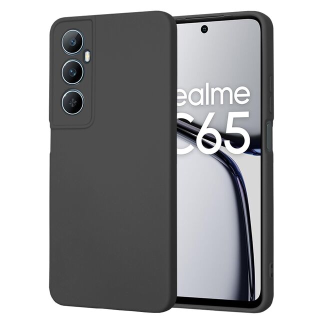 Husa pentru  Realme C65 Liquid Silicone, subțire, captusita cu microfibra, anti amprentă, protectie cameră foto, negru