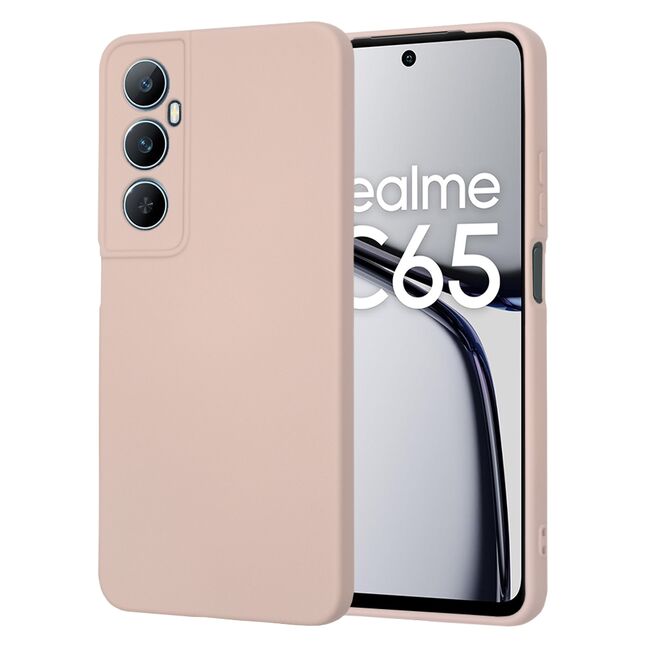 Husa pentru  Realme C65 Liquid Silicone, subțire, captusita cu microfibra, anti amprentă, protectie cameră foto, pink sand