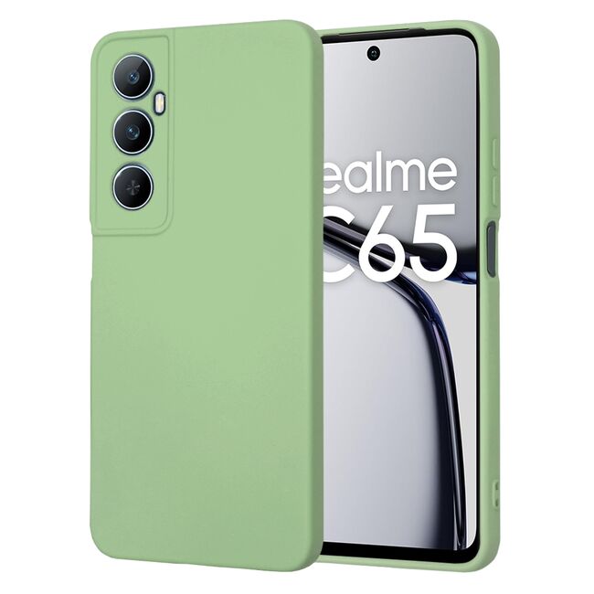 Husa pentru  Realme C65 Liquid Silicone, subțire, captusita cu microfibra, anti amprentă, protectie cameră foto, verde deschis