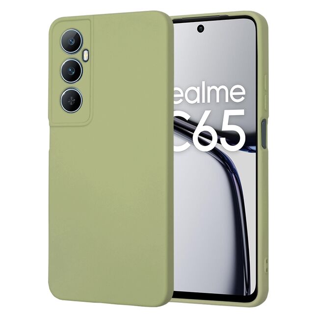 Husa pentru  Realme C65 Liquid Silicone, subțire, captusita cu microfibra, anti amprentă, protectie cameră foto, verde