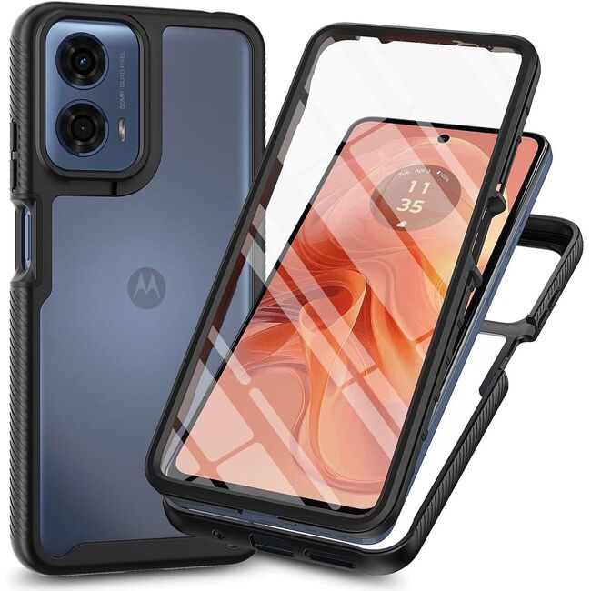Pachet 360: Husa cu folie integrata pentru Motorola Moto G04, G24, G24 Power fata-spate Defense360 - negru