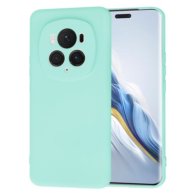Husa pentru  Honor Magic 6 Pro Liquid Silicone, subțire, captusita cu microfibra, anti amprentă, protectie cameră foto, turcoaz