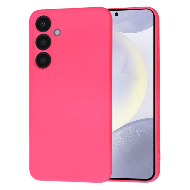 Husa pentru  Samsung Galaxy S24+ Plus Liquid Silicone, subțire, captusita cu microfibra, anti amprentă, protectie cameră foto, fucsia