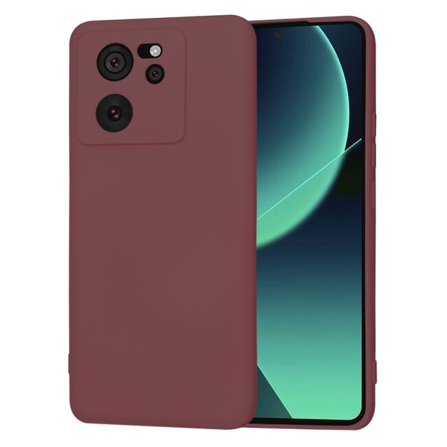Husa pentru  Xiaomi 13T, 13T Pro Liquid Silicone, subțire, captusita cu microfibra, anti amprentă, protectie cameră foto, bordeaux