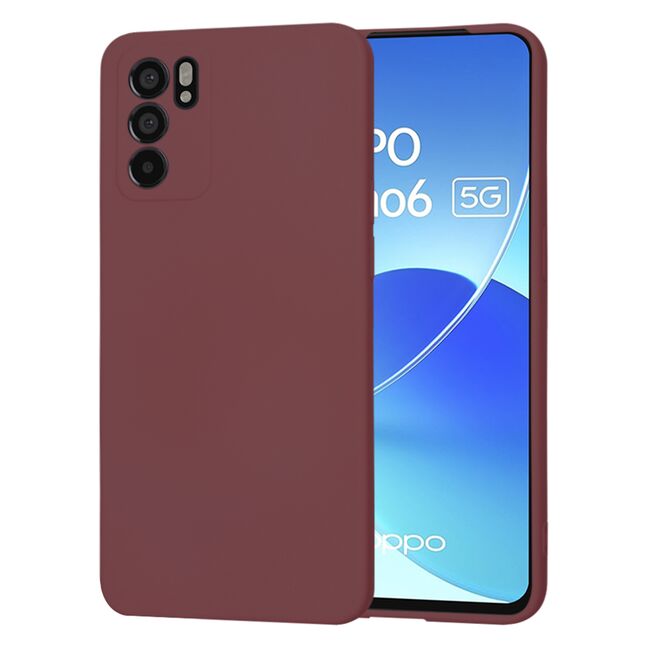 Husa pentru  Oppo Reno 6  Liquid Silicone, subțire, captusita cu microfibra, anti amprentă, protectie cameră foto, bordeaux