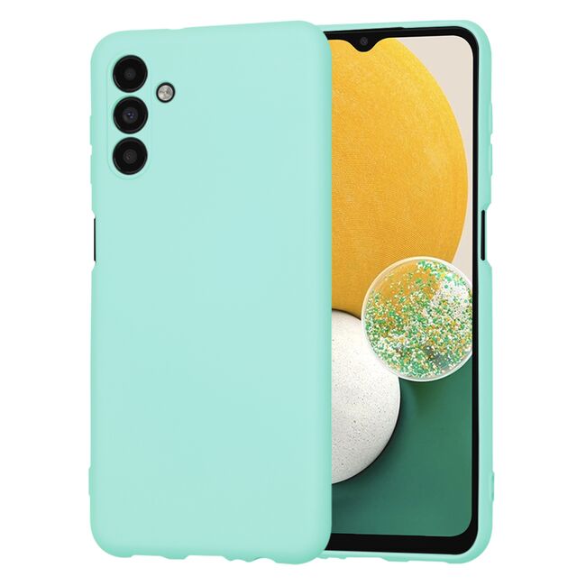 Husa pentru  Samsung Galaxy A13 5G Liquid Silicone, subțire, captusita cu microfibra, anti amprentă, protectie cameră foto, turcoaz