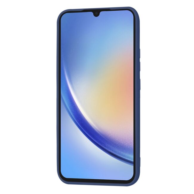 Husa pentru  Samsung Galaxy A34 5G Liquid Silicone, subțire, captusita cu microfibra, anti amprentă, protectie cameră foto, albastru