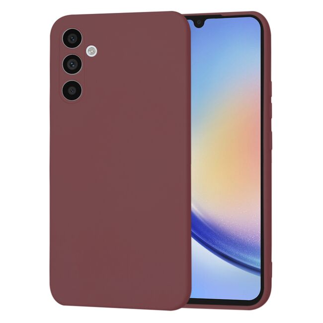 Husa pentru  Samsung Galaxy A34 5G Liquid Silicone, subțire, captusita cu microfibra, anti amprentă, protectie cameră foto, bordeaux