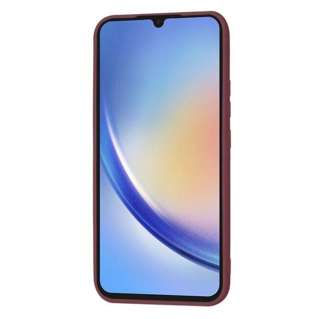 Husa pentru  Samsung Galaxy A34 5G Liquid Silicone, subțire, captusita cu microfibra, anti amprentă, protectie cameră foto, bordeaux