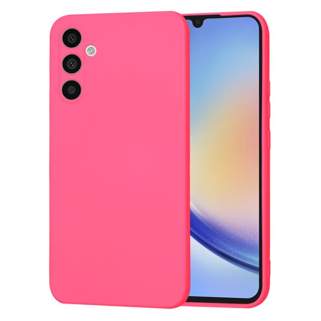 Husa pentru  Samsung Galaxy A34 5G Liquid Silicone, subțire, captusita cu microfibra, anti amprentă, protectie cameră foto, fucsia