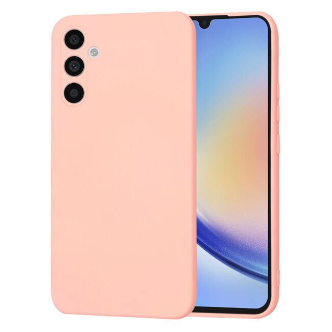 Husa pentru  Samsung Galaxy A34 5G Liquid Silicone, subțire, captusita cu microfibra, anti amprentă, protectie cameră foto, roz