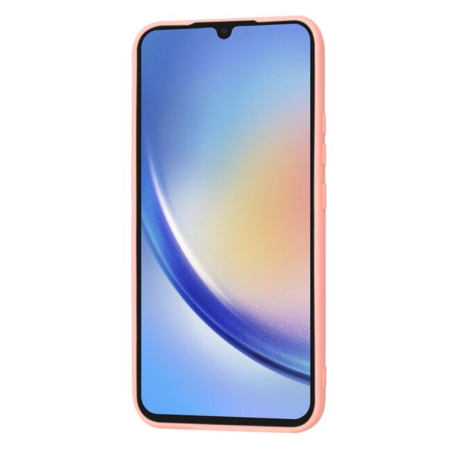 Husa pentru  Samsung Galaxy A34 5G Liquid Silicone, subțire, captusita cu microfibra, anti amprentă, protectie cameră foto, roz