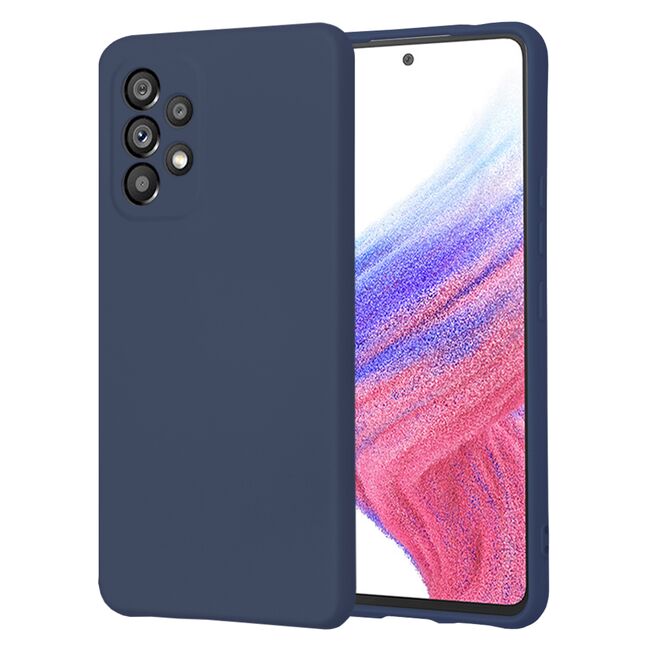 Husa pentru  Samsung Galaxy A53 5G Liquid Silicone, subțire, captusita cu microfibra, anti amprentă, protectie cameră foto, albastru