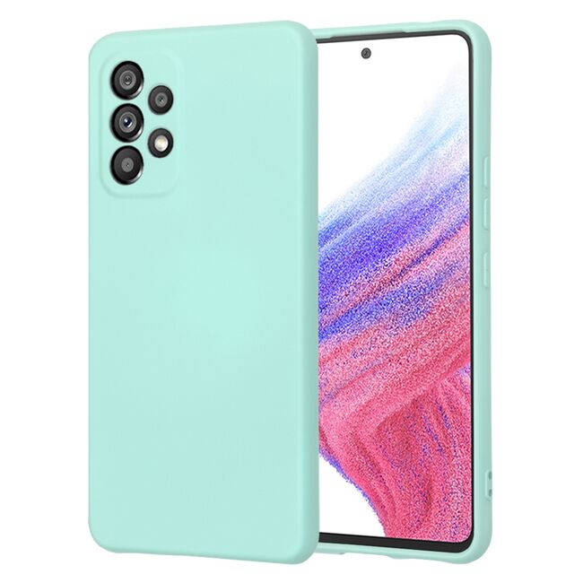 Husa pentru  Samsung Galaxy A53 5G Liquid Silicone, subțire, captusita cu microfibra, anti amprentă, protectie cameră foto, turcoaz