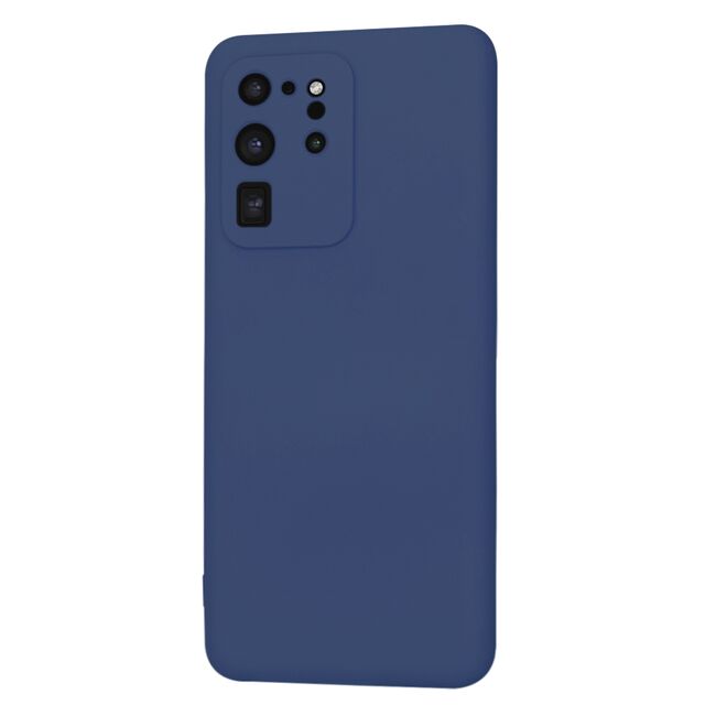 Husa pentru  Samsung Galaxy S20 Ultra Liquid Silicone, subțire, captusita cu microfibra, anti amprentă, protectie cameră foto, albastru