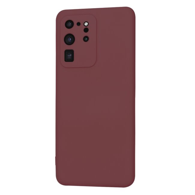 Husa pentru  Samsung Galaxy S20 Ultra Liquid Silicone, subțire, captusita cu microfibra, anti amprentă, protectie cameră foto, bordeaux
