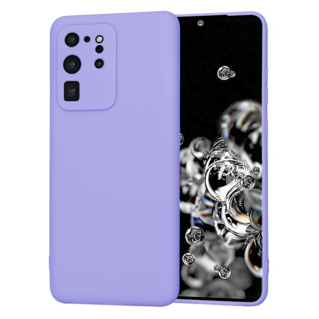 Husa pentru  Samsung Galaxy S20 Ultra Liquid Silicone, subțire, captusita cu microfibra, anti amprentă, protectie cameră foto, lavanda