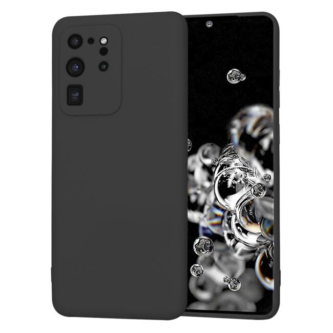Husa pentru  Samsung Galaxy S20 Ultra Liquid Silicone, subțire, captusita cu microfibra, anti amprentă, protectie cameră foto, negru