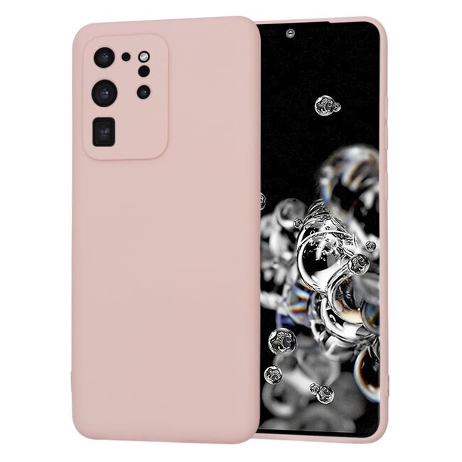 Husa pentru  Samsung Galaxy S20 Ultra Liquid Silicone, subțire, captusita cu microfibra, anti amprentă, protectie cameră foto, roz inchis