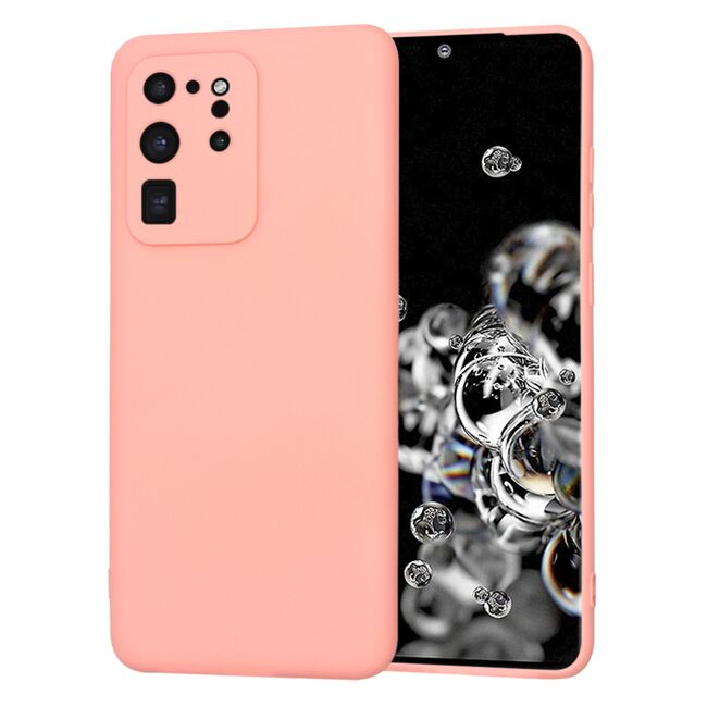 Husa pentru  Samsung Galaxy S20 Ultra Liquid Silicone, subțire, captusita cu microfibra, anti amprentă, protectie cameră foto, roz