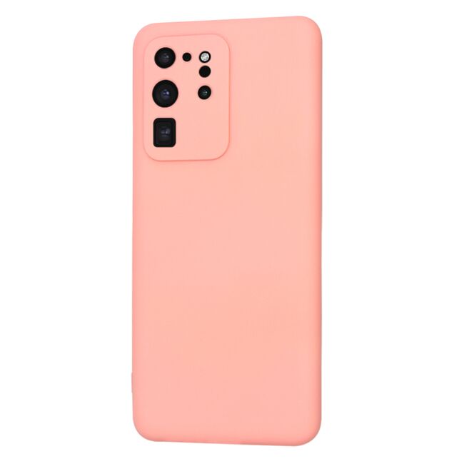 Husa pentru  Samsung Galaxy S20 Ultra Liquid Silicone, subțire, captusita cu microfibra, anti amprentă, protectie cameră foto, roz
