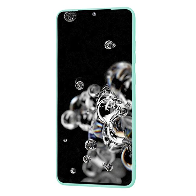 Husa pentru  Samsung Galaxy S20 Ultra Liquid Silicone, subțire, captusita cu microfibra, anti amprentă, protectie cameră foto, turcoaz