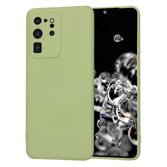 Husa pentru  Samsung Galaxy S20 Ultra Liquid Silicone, subțire, captusita cu microfibra, anti amprentă, protectie cameră foto, verde