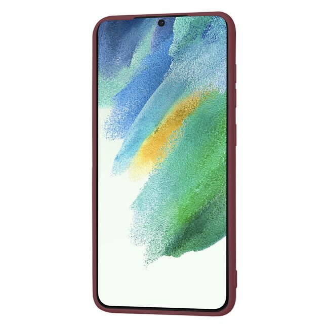 Husa pentru  Samsung Galaxy S21 FE Liquid Silicone, subțire, captusita cu microfibra, anti amprentă, protectie cameră foto, bordeaux