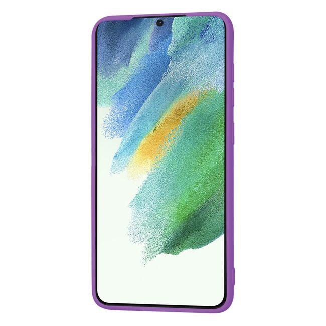 Husa pentru  Samsung Galaxy S21 FE Liquid Silicone, subțire, captusita cu microfibra, anti amprentă, protectie cameră foto, mov