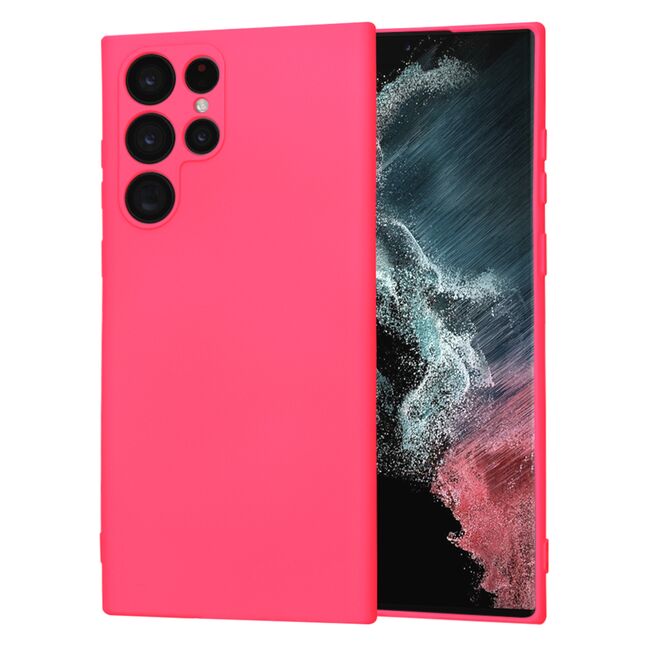 Husa pentru  Samsung Galaxy S22 Ultra 5G Liquid Silicone, subțire, captusita cu microfibra, anti amprentă, protectie cameră foto, fucsia