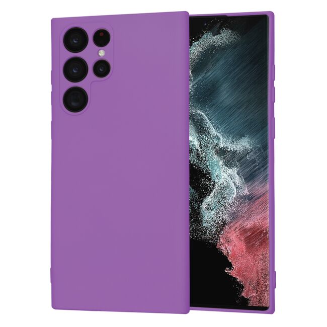 Husa pentru  Samsung Galaxy S22 Ultra 5G Liquid Silicone, subțire, captusita cu microfibra, anti amprentă, protectie cameră foto, mov